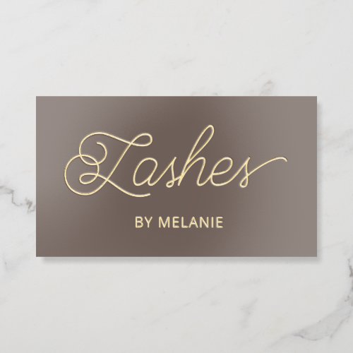 Luxury Gold Foil Lash Stylist Business Card Brown
