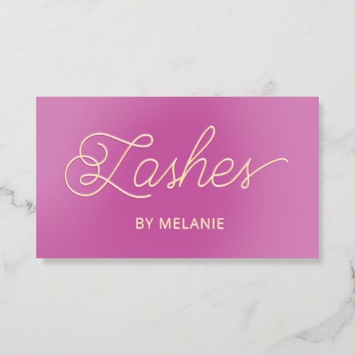 Luxury Gold Foil Lash Stylist Business Card Pink