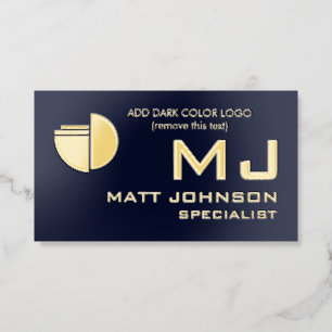 Luxury Gold Foil Logo Monogram Professional Navy Business Cards