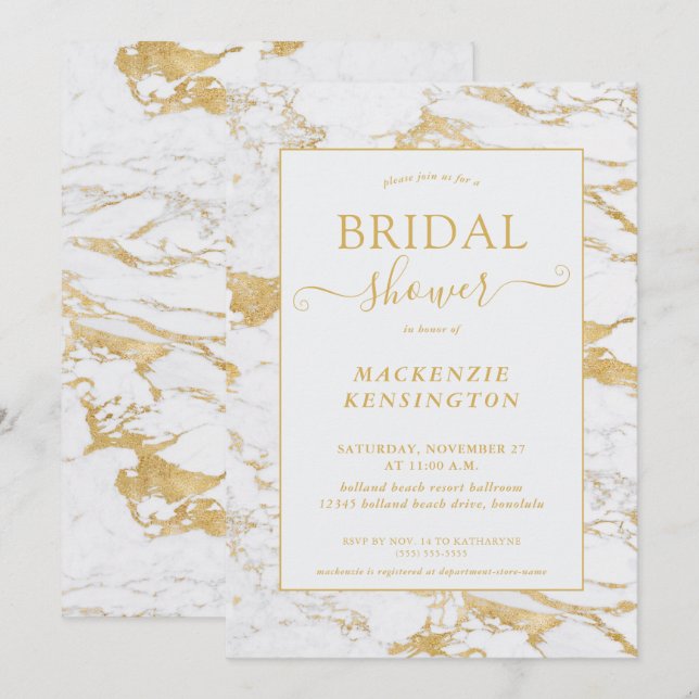Luxury Gold Foil Marble Bridal Shower Invitation (Front/Back)