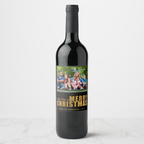 Luxury Gold Foil Merry Christmas Custom Photo Wine Label