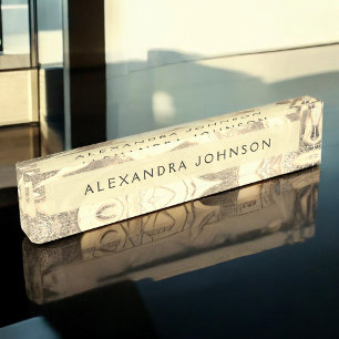 Luxury Gold Foil Modern Marble Swirl Desk Name Plate