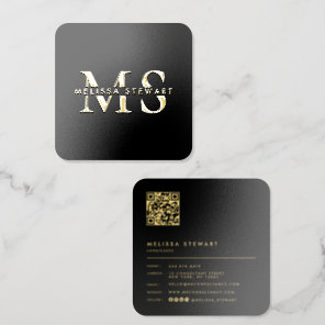 Luxury Gold Foil Monogram Matte Black Professional Business Cards