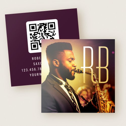 Luxury Gold Foil Monogram Photo QR Code Plum Business Cards