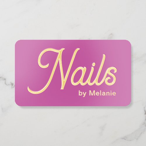 Luxury Gold Foil Nails Salon Business Card l Pink