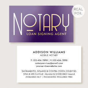 Luxury Gold Foil Notary Public Classic Dark Purple Business Cards