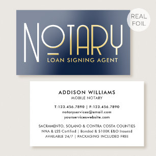 Luxury Gold Foil Notary Public Classic Navy Blue Business Cards