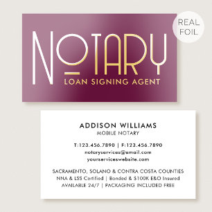 Luxury Gold Foil Notary Public Classic Pink Plum Business Cards