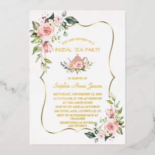 Luxury GOLD FOIL Pink Floral Bridal Tea Party Invitation
