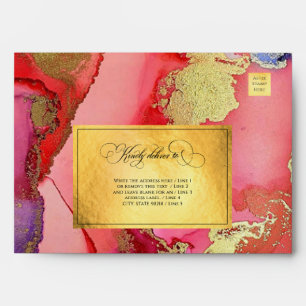 Luxury Gold Foil Pink Red Purple Wedding Envelope