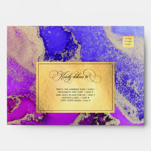 Luxury Gold Foil Purple Amethyst 2Wedding Envelope