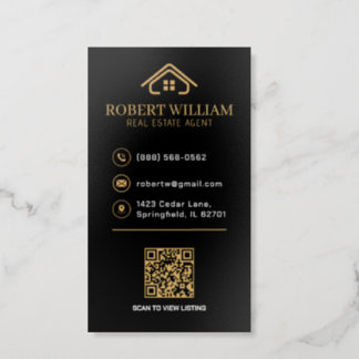 Luxury Gold Foil Realtor Branding Black Elegant Spot Gloss Business Cards