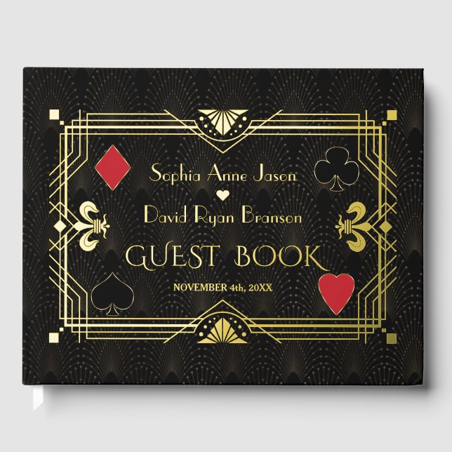 Luxury Gold Foil Roaring 20's Art Deco Wedding  Foil Guest Book (Front)
