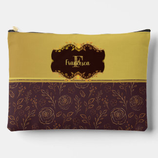 Luxury Gold Foil Roses Name Monogram Accessory Pouch