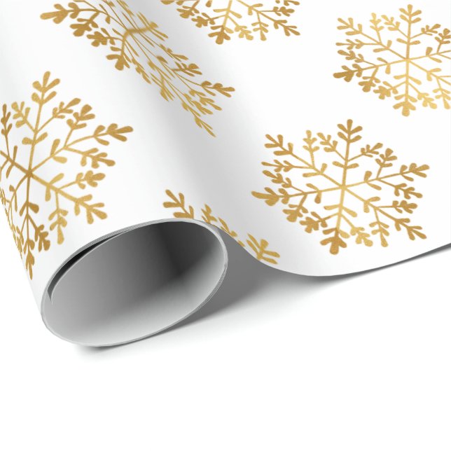Luxury Gold Foil Snowflakes Pattern Holiday Gift Wrapping Paper (Roll Corner)