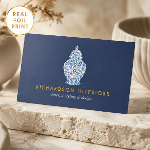 Luxury Gold Foil Text Ginger Jar Interior Designer Business Cards