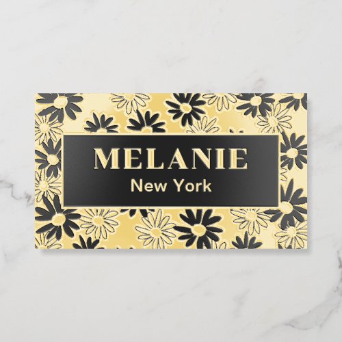 Luxury Gold Foil Trendy Floral Business Card Black