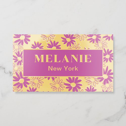 Luxury Gold Foil Trendy Floral Business Card Pink