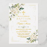 Luxury GOLD FOIL White Flowers Girl Baptism Foil Invitation