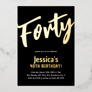 Luxury Gold 'Forty' Adult Milestone 40th Birthday Foil Invitation