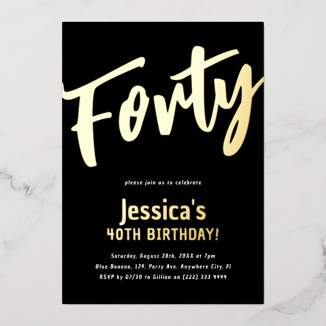 Luxury Gold 'Forty' Adult Milestone 40th Birthday Foil Invitation (Front)