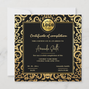 Luxury gold Frame Certificate of Completion Award Invitation