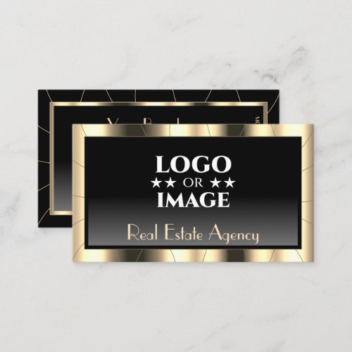 Luxury Gold Frame Dark Gradient Glamour with Logo Business Card