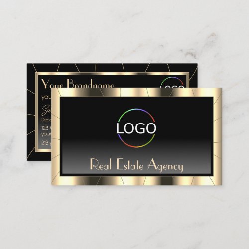 Luxury Gold Frame Dark Gradient Modern with Logo Business Card