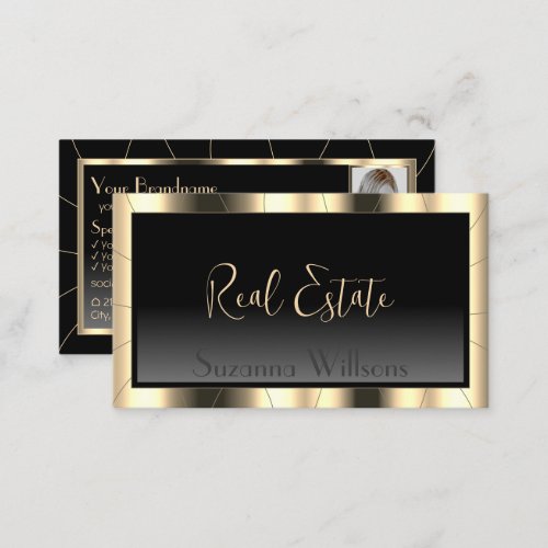 Luxury Gold Frame Dark Gradient Stylish with Photo Business Card
