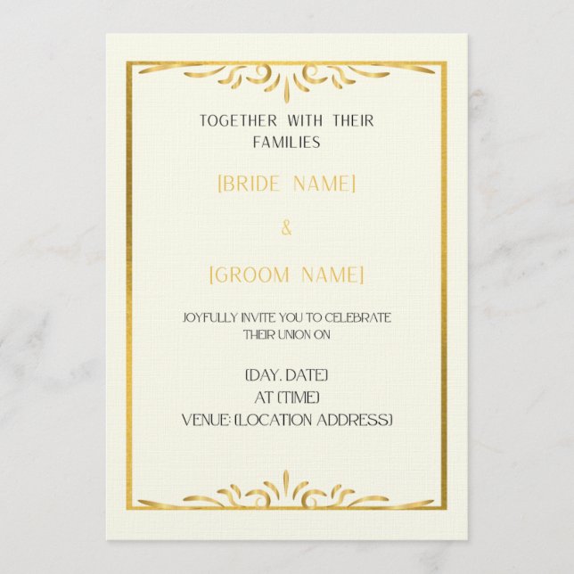 Luxury Gold Frame Wedding Invitation  (Front)