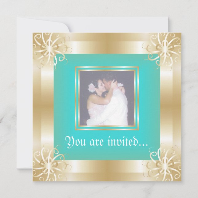 Luxury Gold Frame Wedding Photo Invitations (Front)