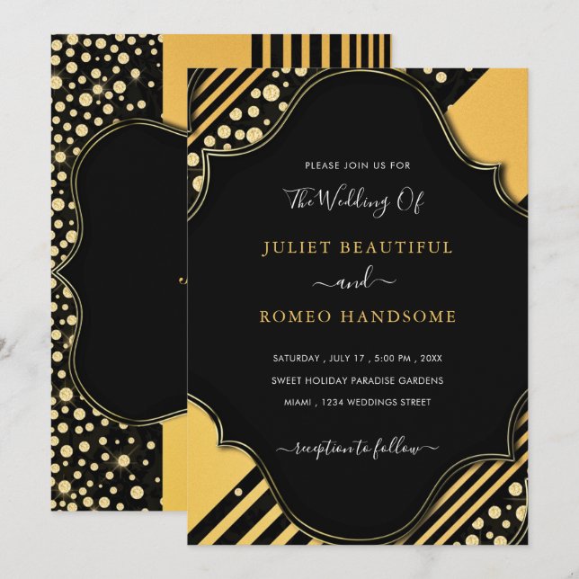 Luxury Gold Framed Black Golden Wedding Invitation (Front/Back)