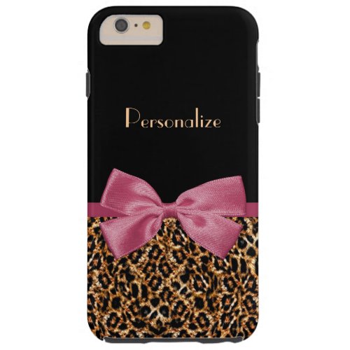 Luxury Gold Fur Leopard Print Mauve Bow With Name Tough iPhone 6 Plus Case