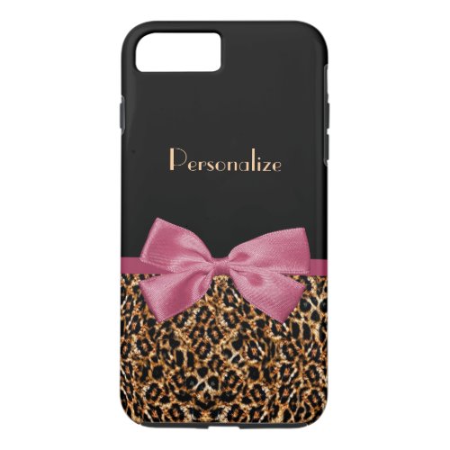 Luxury Gold Fur Leopard Print Mauve Bow With Name iPhone 8 Plus7 Plus Case