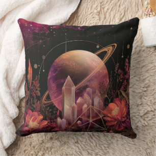 Luxury Gold Galaxy Planet Purple Space Throw Pillow