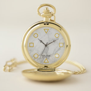 Luxury Gold Geometric Marble Pocket Watch 
