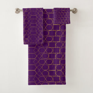 Luxury Gold Geometric on Royal Purple Bath Towel Set