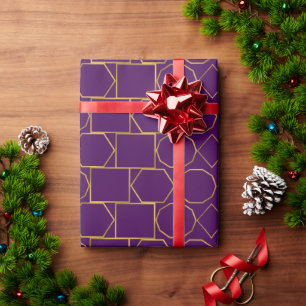 Luxury Gold Geometric on Royal Purple Wrapping Paper