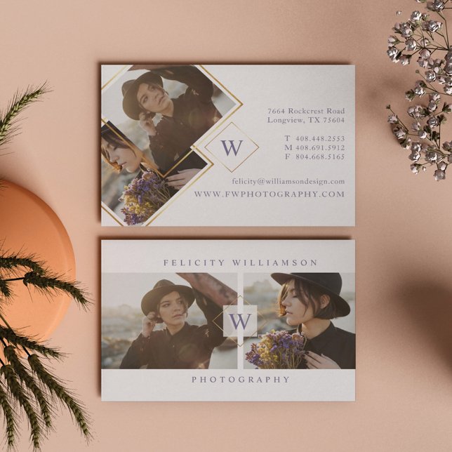 Luxury Gold Geometric Photo Frame & Monogram Business Card (Creator Uploaded)