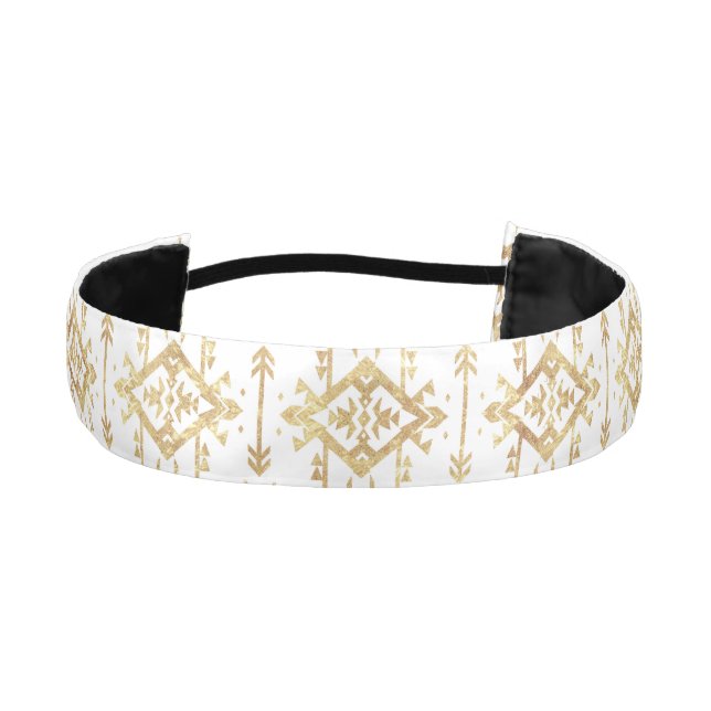 Luxury gold geometric tribal Aztec pattern Athletic Headband (Front)