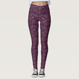 Luxury Gold Ginkgo Leaves on Deep Purple Leggings