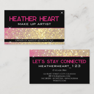 Luxury Gold Girly Neon Pink Black Glitter Glam Business Card