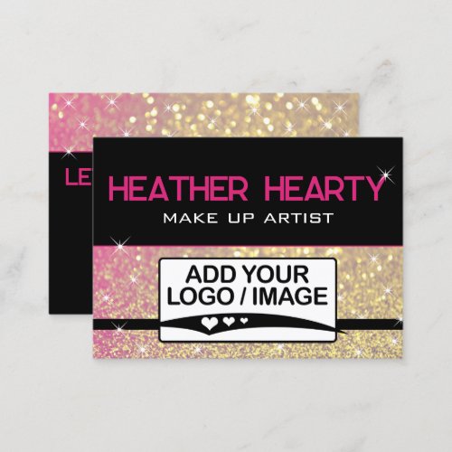 Luxury Gold Girly Neon Pink Glitter Logo Template Business Card