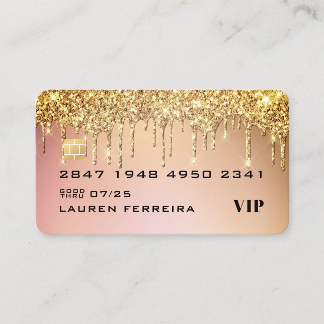 Luxury Gold Glam Credit Card Style Business Card (Front)