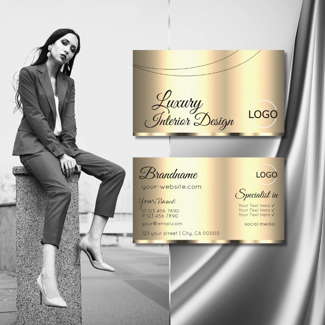 Luxury Gold Glamorous Chic with Logo Professional Business Card (Creator Uploaded)