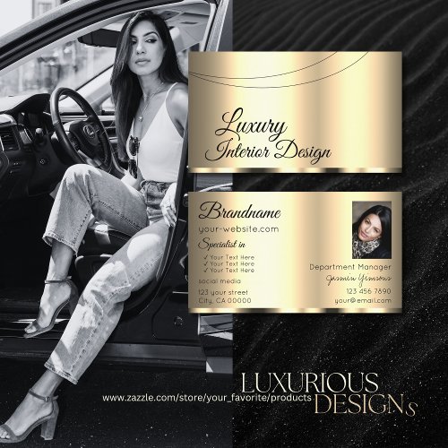 Luxury Gold Glamorous Chic with Photo Professional Business Card