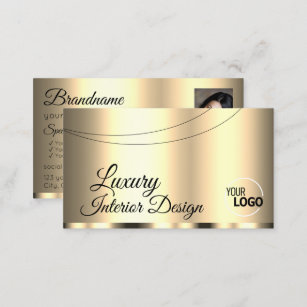 Luxury Gold Glamorous with Logo and Photo Stylish Business Card
