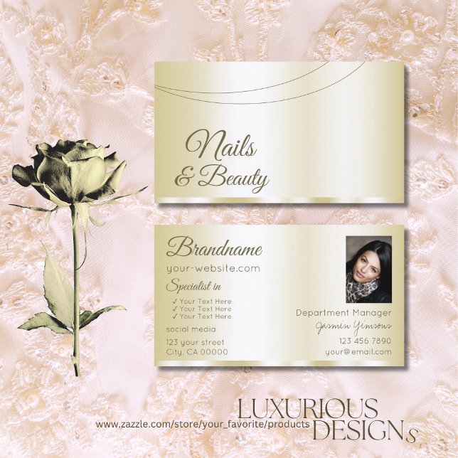 Luxury Gold Glamorous with Photo Professional Business Card (Creator Uploaded)