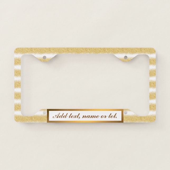 Luxury Gold Glitter Add Your Text Modern Gift License Plate Frame (Front)