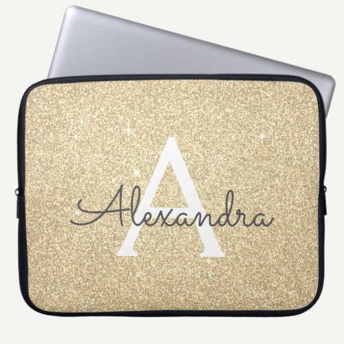Luxury Gold Glitter and Sparkle Monogram Laptop Sleeve